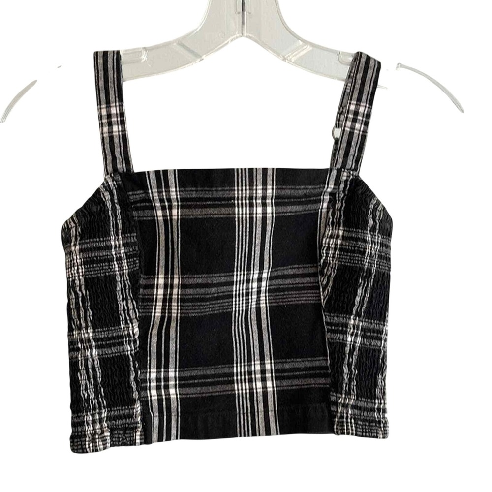 Hollister Black White Plaid Smocked‎ Cropped Cami Tank Top XS